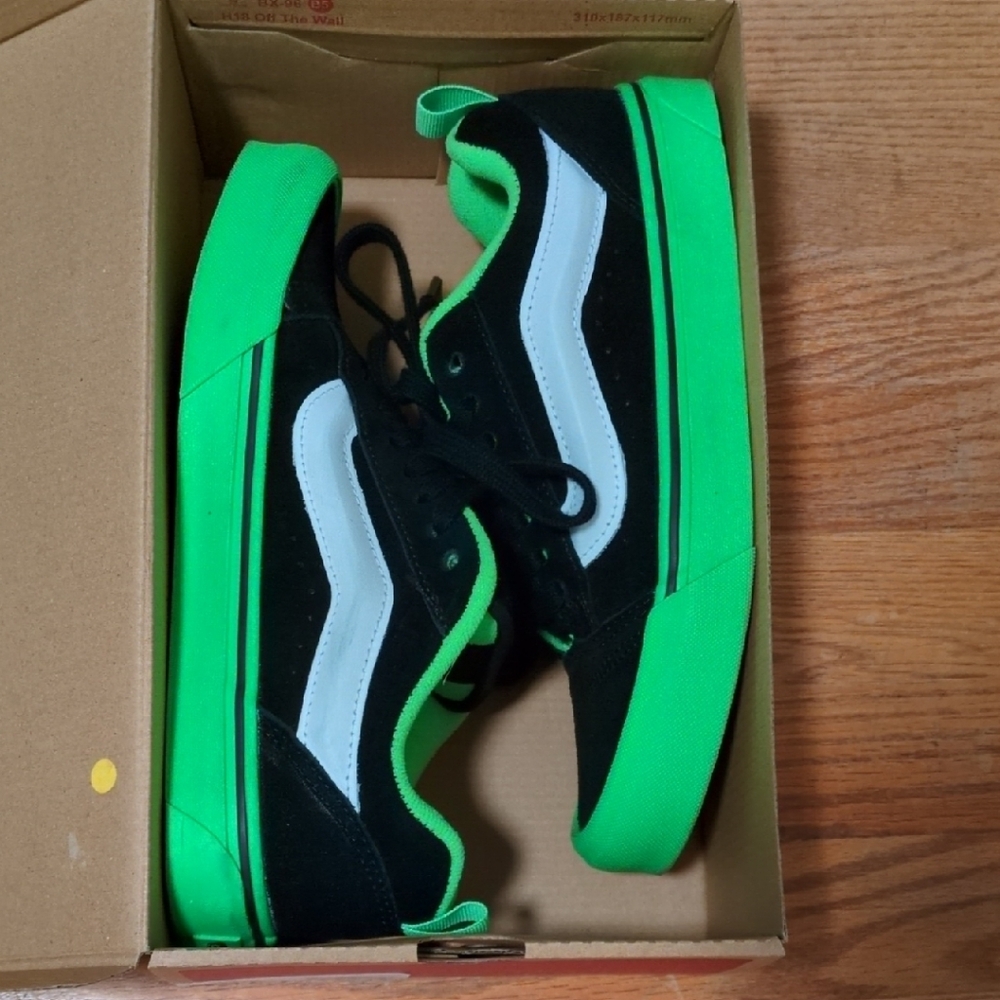 Vans Black and Neon Green Knu Skool Pop Outsole Sneakers